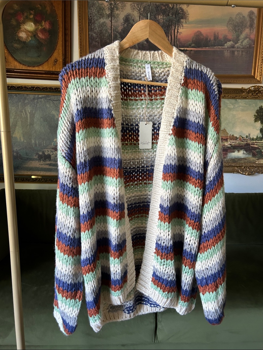 NWT Striped Open-Front Chunky Knit Cardigan Sweater - Multicolor
